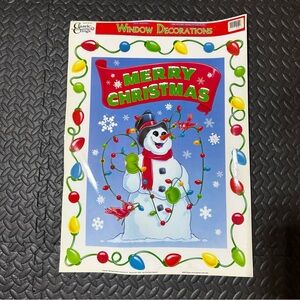 Vintage Christmas Window Cling Home Decor Snowman Merry Xmas Lights 90s NEW
